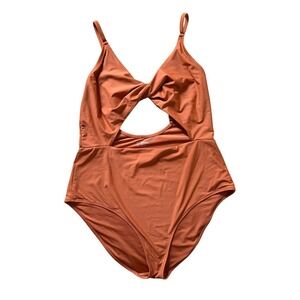 Aerie One Piece Swimsuit Burnt Orange Twist Front Cutout Full Coverage XL/TG